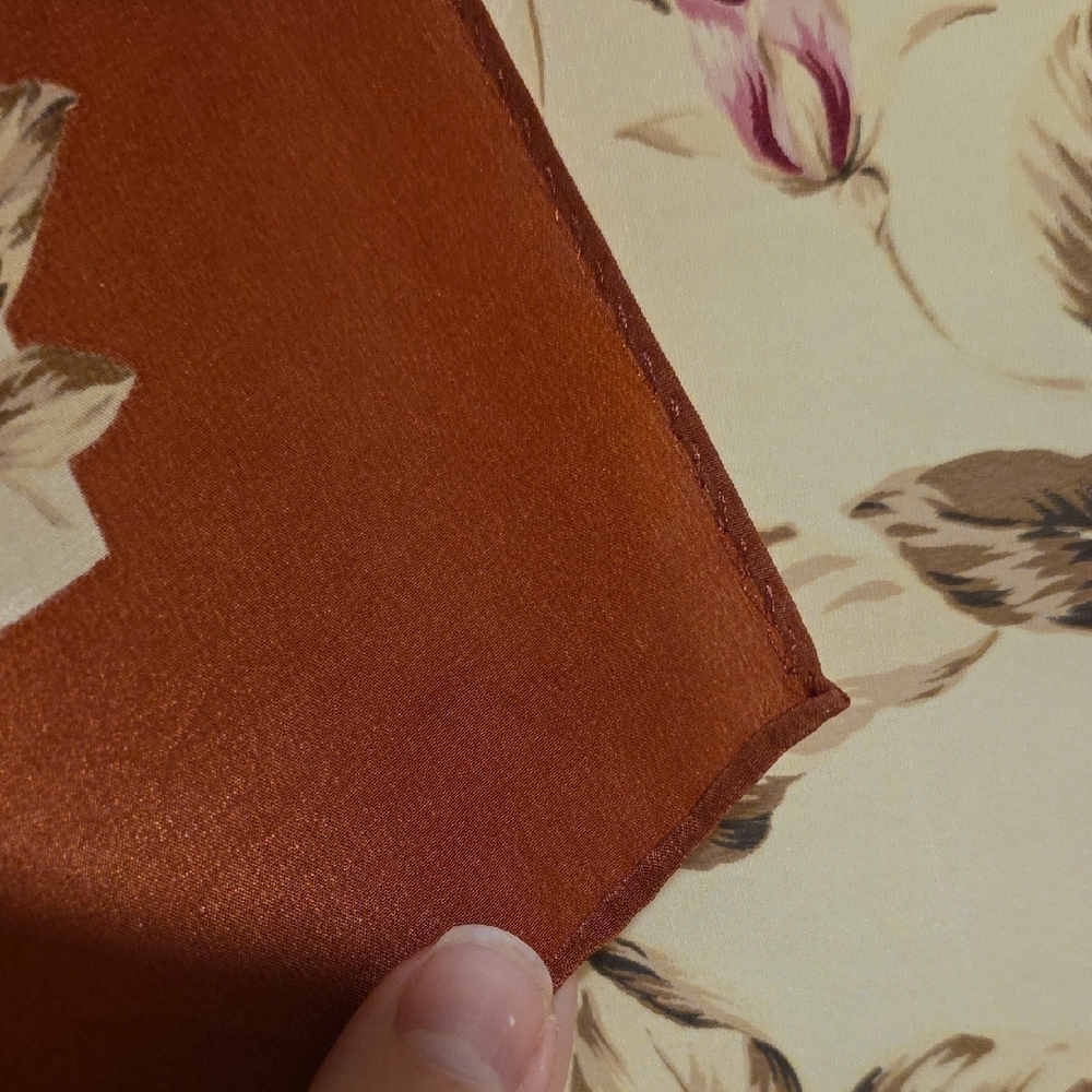 Vintage Peyton Place Floral Silk Scarf in Rust, Cream & Yellow - Picture 11 of 12